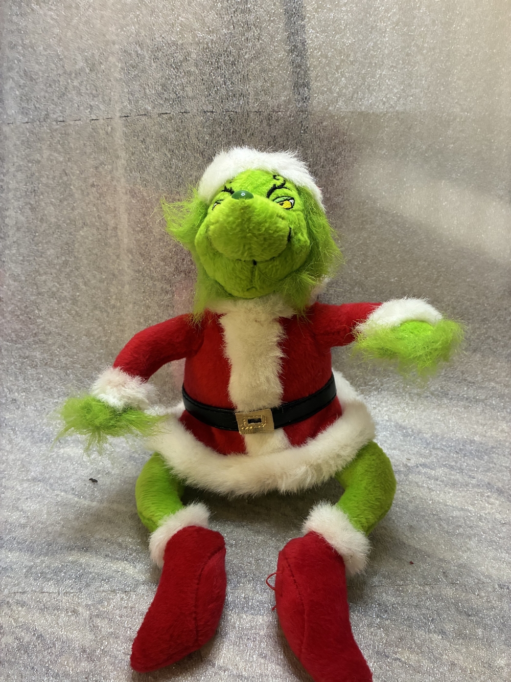 Dr. Seuss Green Grinch Plush in Red Santa Suit